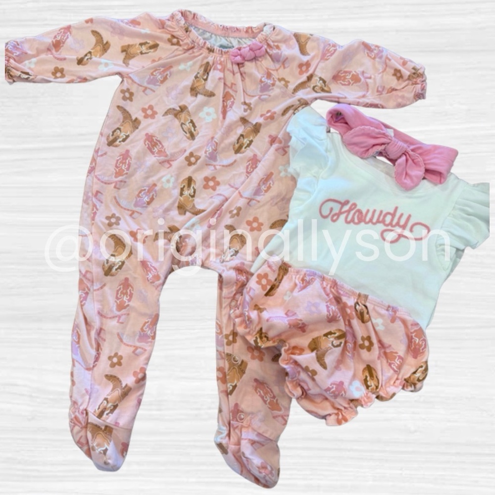 3-6M Mudpie Cowgirl Outfit Bundle
